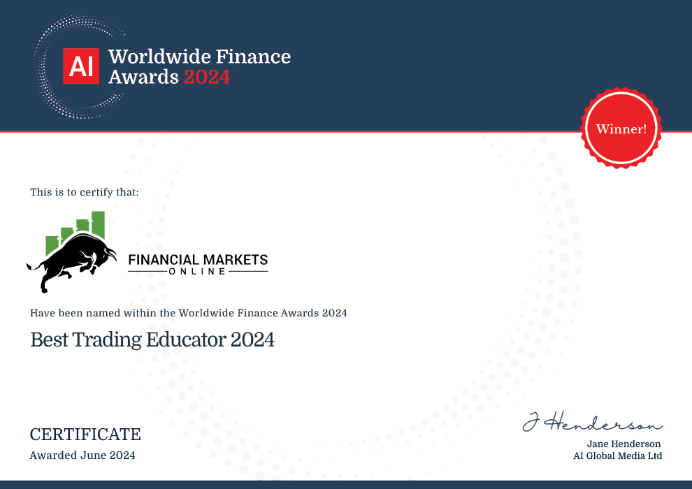 James Bentley's Certificate from Worldwide Finance Awards 2024, for Best Trading Educator